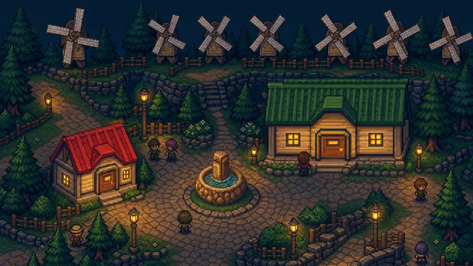 Night square of Pixelated Paradise